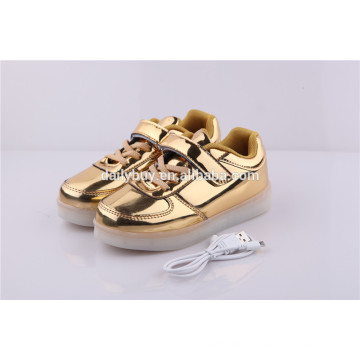 Unisex Mädchen Jungen USB Lade Licht blinkende Gold LED Sportschuhe für Kinder